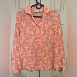 Jaclyn Smith 100% Silk Button Up Blouse Pink Women’s Sz 8 Office Casual‎ Floral